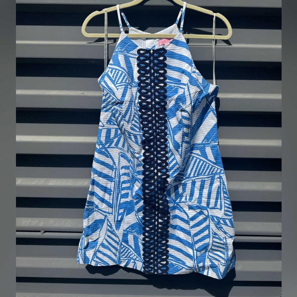 Lilly Pulitzer Blue and White Striped Dress with Navy Detail